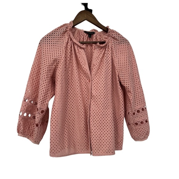 Banana Republic Tops - Pink Eyelet Blouse Ruffle‎ Neck Balloon Sleeve Boho Cottagecore Peasant Romantic